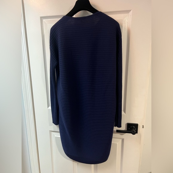 Lafayette 148 New York size S Navy Blue Ribbed Back Shift LS Sweater Dress EUC - Picture 4 of 7